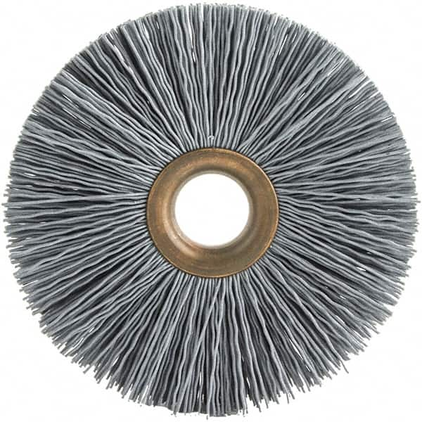 Brush Research Mfg. - 4" OD, 5/8" Arbor Hole, Crimped Abrasive Nylon Wheel Brush - 3/4" Face Width, 1-7/16" Trim Length, 20,000 RPM - A1 Tooling