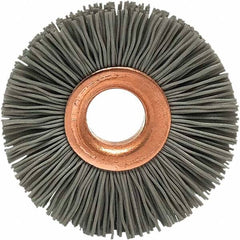 Brush Research Mfg. - 1-1/4" OD, 3/8" Arbor Hole, Crimped Abrasive Nylon Wheel Brush - 5/16" Face Width, 1/4" Trim Length, 20,000 RPM - A1 Tooling