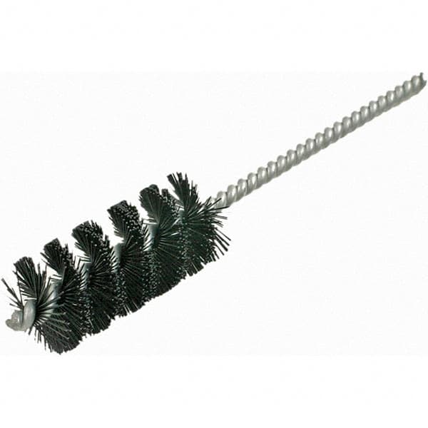 Brush Research Mfg. - 1" Diam Helical Nylon Tube Brush - Single Spiral, 0.017" Filament Diam, 2" Brush Length, 6" OAL, 0.22" Diam Galvanized Steel Shank - A1 Tooling