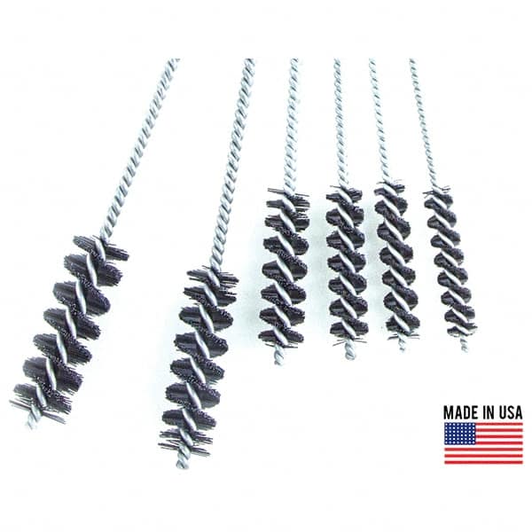 Brush Research Mfg. - 1-3/4" Diam Helical Nylon Tube Brush - Single Spiral, 0.292" Filament Diam, 3" Brush Length, 18" OAL, 0.292" Diam Galvanized Steel Shank - A1 Tooling