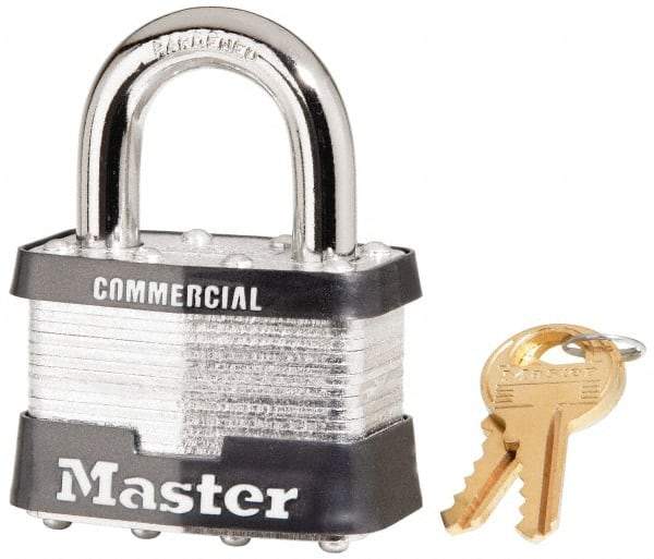 Master Lock - 1" Shackle Clearance, Keyed Alike Maximum Security Padlock - 3/8" Shackle Diam, Laminated Steel - A1 Tooling