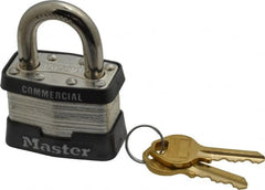 Master Lock - 15/16" Shackle Clearance, Keyed Alike Maximum Security Padlock - 5/16" Shackle Diam, Laminated Steel - A1 Tooling