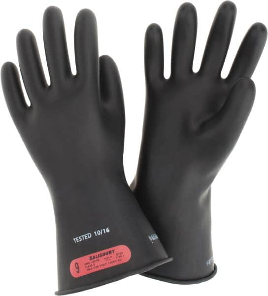 Salisbury by Honeywell - Class 0, Size L (9), 11" Long, Rubber Lineman's Glove - 1,000 AC Max Use Voltage, 5,000 AC Test Voltage, Black, ASTM D120, IEC EN60903 - A1 Tooling