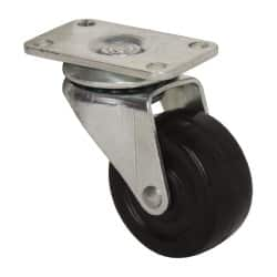 Albion - 1-5/8" Diam x 47/64" Wide x 2-9/32" OAH Top Plate Mount Swivel Caster - Soft Rubber, 70 Lb Capacity, Plain Bearing, 1-3/16 x 2" Plate - A1 Tooling