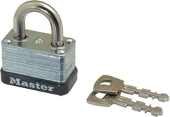 Master Lock - 9/16" Shackle Clearance, Keyed Different Laminated Steel Padlock - 1/4" Shackle Diam, Laminated Steel - A1 Tooling