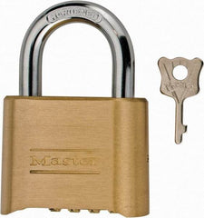 Master Lock - 2" Body Width, 1" Shackle Clearance, Steel & Brass Combination Lock - 5/16" Shackle Diam - A1 Tooling