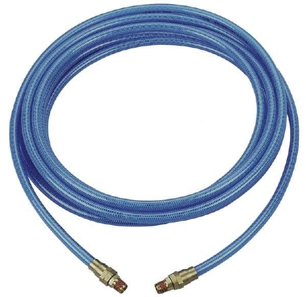 Coilhose Pneumatics - 3/8" ID, 3/8 Thread, 100' Long, Transparent Blue Polyurethane Coiled & Self Storing Hose - 200 Max psi, Male Rigid x Male Rigid - A1 Tooling