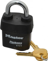 Master Lock - 1-1/8" Shackle Clearance, Keyed Different Pro Series Solid Steel Padlock - 5/16" Shackle Diam, Laminated Steel - A1 Tooling