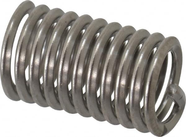 Heli-Coil - #8-32 UNC, 0.41" OAL, Free Running Helical Insert - 10-3/4 Free Coils, Tanged, 304 Stainless Steel, Bright Finish, 2-1/2D Insert Length - Exact Industrial Supply