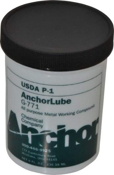 Made in USA - Anchorlube G-771, 1/2 Pt Jar Cutting Fluid - Water Soluble, For Broaching, Counterboring, Drawing, Drilling, Engraving, Fly-Cutting, Hole Extruding, Milling, Piercing, Punching, Sawing, Seat Forming, Spot Facing, Tapping - A1 Tooling