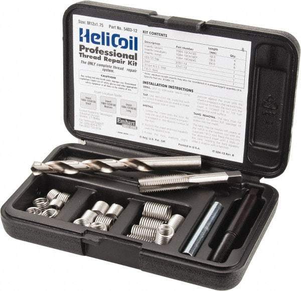 Heli-Coil - 18 Inserts, M12x1.75 Metric Coarse, Thread Repair Kit - 18mm Insert Length - Exact Industrial Supply