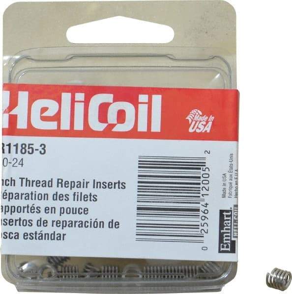 Heli-Coil - #10-24 UNC, 0.285" OAL, Free Running Helical Insert - 5 Free Coils, Tanged, Stainless Steel, Bright Finish, 1-1/2D Insert Length - A1 Tooling