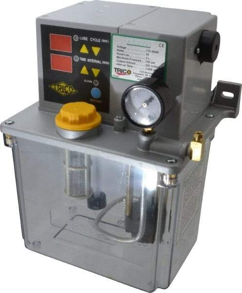 Trico - 3 L Reservoir Capacity, 0.2 cm Output per Hour, Electric Central Lubrication System - 3-999 Min Interval Between Cycles, 170mm Wide x 255mm High, 110 Volts, Oil, 5/16-24 Outlet Thread - A1 Tooling