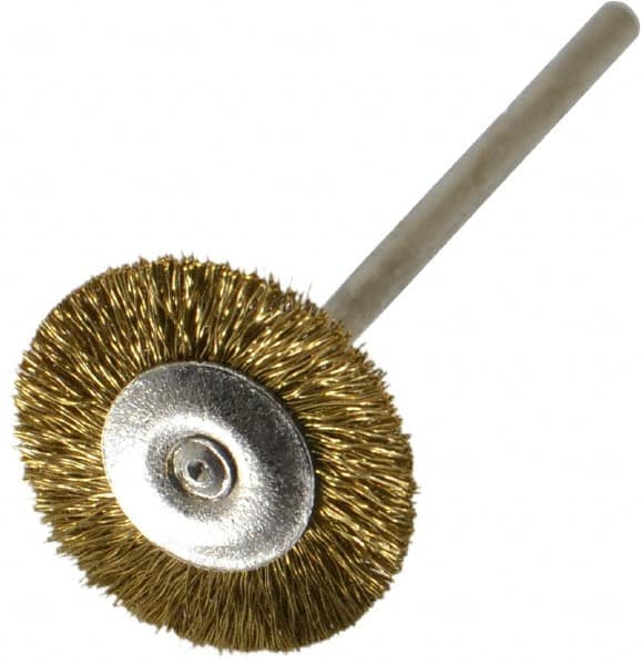 Osborn - 3/4" OD, 3/32" Shank Diam, Crimped Brass Wheel Brush - 0.005" Filament Diam, 25,000 RPM - A1 Tooling