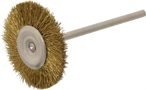 Osborn - 1" OD, 3/32" Shank Diam, Crimped Brass Wheel Brush - 0.005" Filament Diam, 25,000 RPM - A1 Tooling