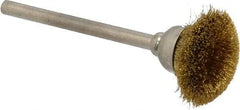 Osborn - 9/16" Diam, 1/8" Shank Straight Wire Brass Cup Brush - 0.003" Filament Diam, 25,000 Max RPM - A1 Tooling