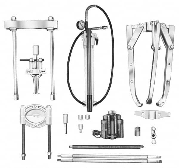 OTC - 18 Piece, 20" Spread, Hydraulic Puller Set - 3 Jaws, 41" OAL, 18-1/2" Reach - A1 Tooling