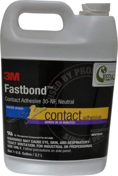 3M - 1 Gal Bottle Natural Contact Adhesive - Series 30NF, 15 to 30 min Working Time, 4 hr Full Cure Time, Bonds to Cardboard, Ceramic, Fabric, Fiberglass, Foam, Glass, Leather, Metal, Plastic, Rubber, Vinyl & Wood - A1 Tooling