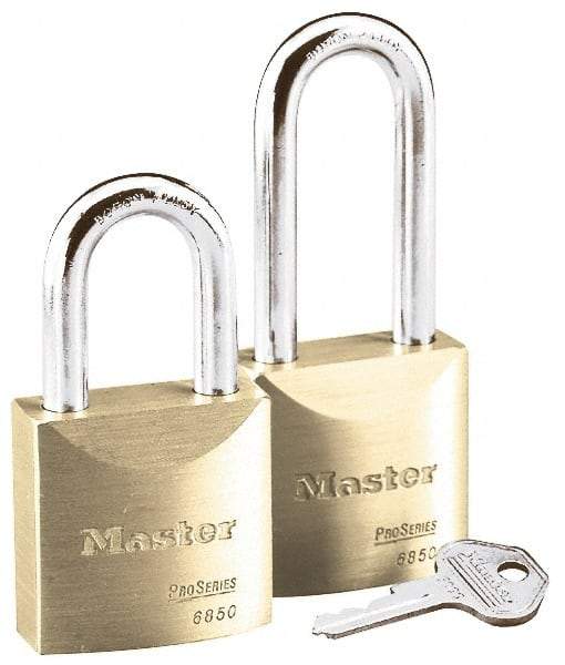 Master Lock - 1-3/16" Shackle Clearance, Keyed Different Pro Series Padlock - 29/32" Shackle Width, 5/16" Shackle Diam, Brass - A1 Tooling