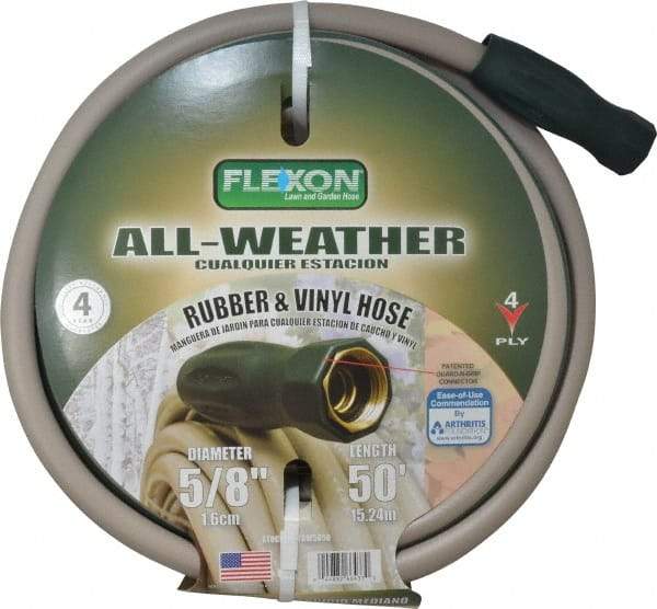 Made in USA - 50' Long All Weather Hose - 5/8" Diam, 3/4" GHT, Rubber/Vinyl, 300 psi, All Season, Green - A1 Tooling