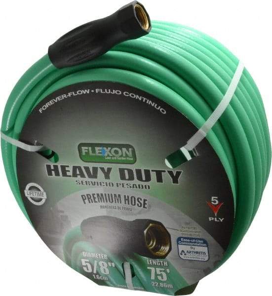 Made in USA - 75' Long Forever Hose - 5/8" Diam, 3/4" GHT, Rubber/Vinyl, 340 psi, All Season, Green - A1 Tooling