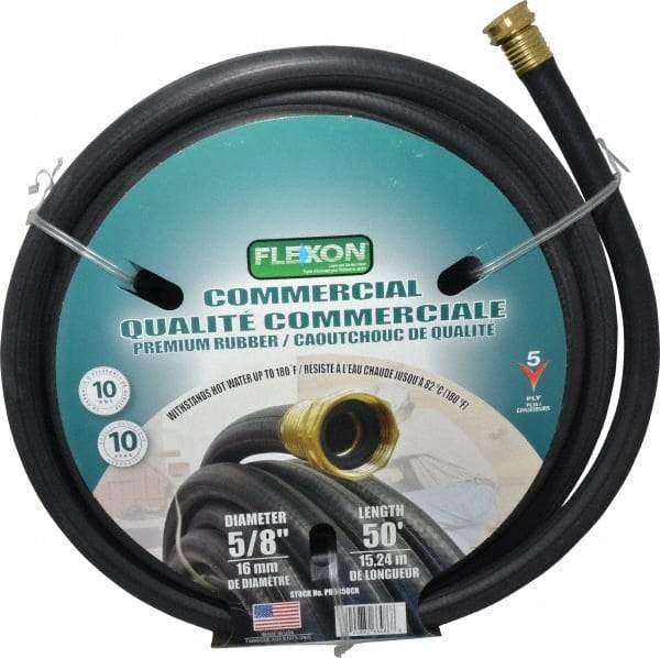 Value Collection - 50' Long Hot Water Hose - 5/8" Diam, 3/4" GHT, Rubber, 425 psi, Hot Water Compatible, Black - A1 Tooling