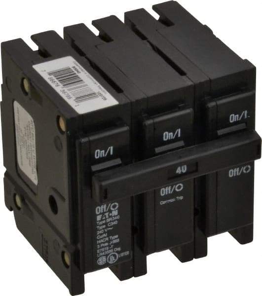 Eaton Cutler-Hammer - 40 Amp, 240 VAC, 3 Pole, Plug In Type BR Circuit Breaker - Magnetic Trip, 10 kA Breaking Capacity, 14-4 AWG - A1 Tooling