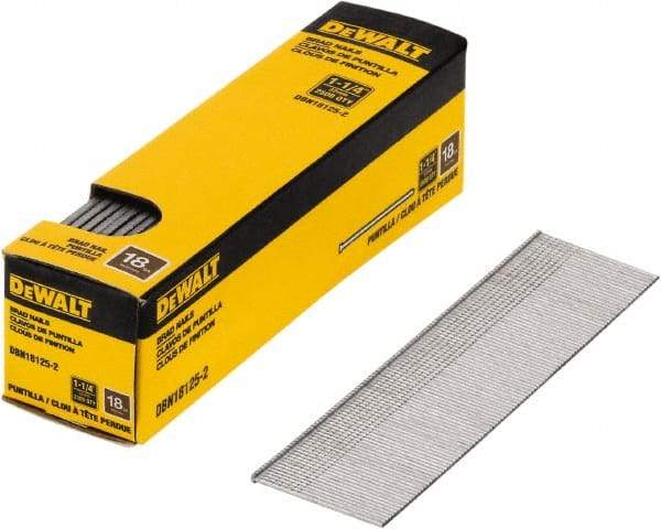 DeWALT - 18 Gauge 1-1/4" Long Finishing Nails for Power Nailers - Steel, Bright Finish, Smooth Shank, Straight Stick Collation, Brad Head, Chisel Point - A1 Tooling