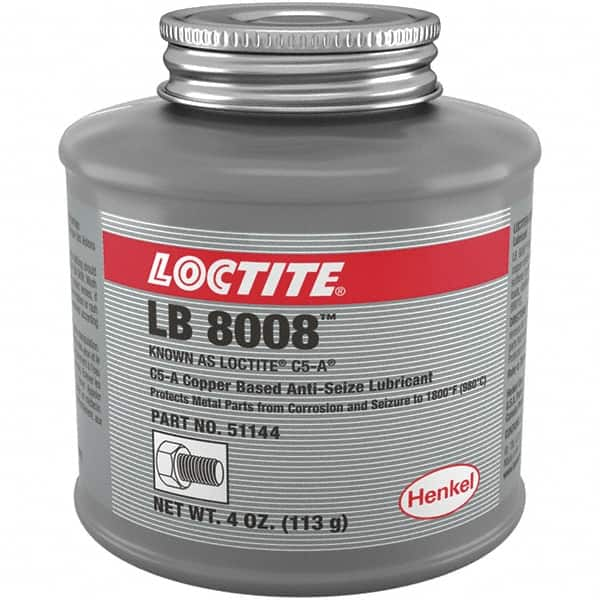 Loctite - 4 oz Can High Temperature Anti-Seize Lubricant - Copper/Graphite, -29 to 1,800°F, Copper Colored, Water Resistant - A1 Tooling