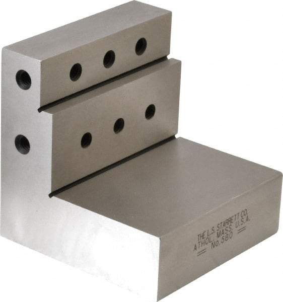 Starrett - 3" Wide x 3" Deep x 3" High Steel Precision-Ground Angle Plate - Stepped Plate, Machined Holes on Surface, Open End, Single Plate - A1 Tooling