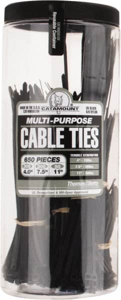 Thomas & Betts - 4 to 11 Inch Range, Black Cable Ties - 3 Inch Bundle Diameter, 18, 40 and 50 Lb. Strength, Nylon - A1 Tooling