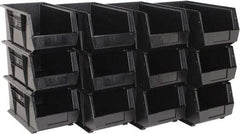 Quantum Storage - 50 Lb. Load Capacity, 14-3/4" Deep, Black Polypropylene Hopper Stacking Bin - 7" High x 8-1/4" Wide x 14-3/4" Long - A1 Tooling