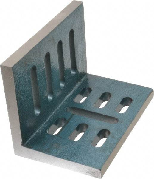 Interstate - 7" Wide x 4-1/2" Deep x 5-1/2" High Cast Iron Partially Machined Angle Plate - Slotted Plate, Through-Slots on Surface, Open End, Single Plate - A1 Tooling