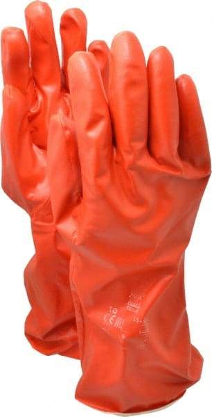 Ansell - Size XL (10), 14" Long, 37.5 mil Thick, Supported, Polyvinyl Alcohol (PVA) Chemical Resistant Gloves - Smooth Finish, Cotton Interlock Knit Lined, Gauntlet Cuff, ANSI Abrasion Level 4, ANSI Cut Level 1, Red - A1 Tooling