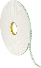 3M - 1/2" x 18 Yd Acrylic Adhesive Double Sided Tape - 1/4" Thick, Off-White, Urethane Foam Liner, Continuous Roll, Series 4004 - A1 Tooling