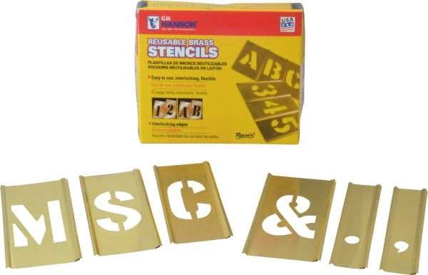 C.H. Hanson - 33 Piece, 2 Inch Character Size, Brass Stencil - Contains Letter Set - A1 Tooling