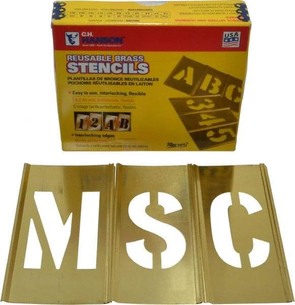 C.H. Hanson - 33 Piece, 2-1/2 Inch Character Size, Brass Stencil - Contains Letter Set - A1 Tooling