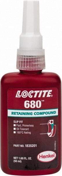 Loctite - 50 mL Bottle, Green, High Strength Liquid Retaining Compound - Series 680, 24 hr Full Cure Time, Heat Removal - A1 Tooling