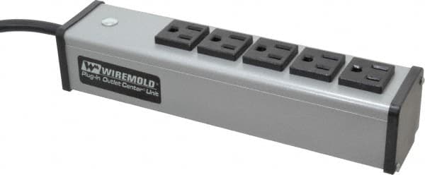 Wiremold - 5 Outlets, 120 Volts, 15 Amps, 6' Cord, Power Outlet Strip - Free Hanging Mount, 5-15 NEMA Configuration, 9-1/4" Strip, cULus Listed - A1 Tooling