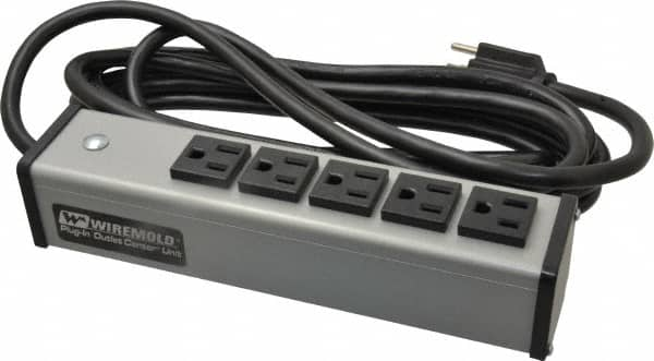 Wiremold - 5 Outlets, 120 Volts, 15 Amps, 15' Cord, Power Outlet Strip - Free Hanging Mount, 5-15 NEMA Configuration, 9-1/4" Strip, cULus Listed - A1 Tooling