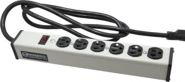 Wiremold - 6 Outlets, 120 Volts, 20 Amps, 6' Cord, Power Outlet Strip - Free Hanging Mount, 5-20 NEMA Configuration, 13-1/4" Strip, cULus Listed - A1 Tooling