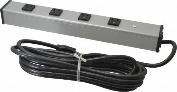 Wiremold - 4 Outlets, 120 Volts, 15 Amps, 15' Cord, Power Outlet Strip - Free Hanging Mount, 5-15 NEMA Configuration, 16" Strip, cULus Listed - A1 Tooling