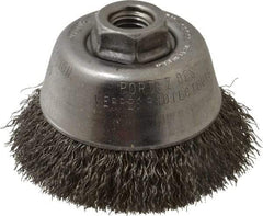 Osborn - 3-1/2" Diam, 5/8-11 Threaded Arbor, Steel Fill Cup Brush - 0.0118 Wire Diam, 1" Trim Length, 7,500 Max RPM - A1 Tooling