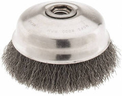 Osborn - 5" Diam, 5/8-11 Threaded Arbor, Steel Fill Cup Brush - 0.0118 Wire Diam, 1-1/2" Trim Length, 8,000 Max RPM - A1 Tooling