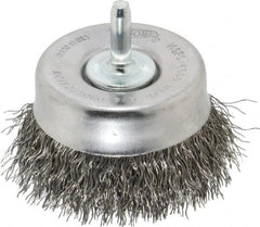 Osborn - 2-1/2" Diam, 1/4" Shank Diam, Steel Fill Cup Brush - 0.014 Wire Diam, 5/8" Trim Length, 4,500 Max RPM - A1 Tooling