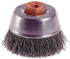 Osborn - 2-3/4" Diam, M14x2.00 Threaded Arbor, Steel Fill Cup Brush - 0.014 Wire Diam, 1" Trim Length, 14,000 Max RPM - A1 Tooling