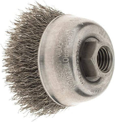 Osborn - 2-3/4" Diam, 5/8-11 Threaded Arbor, Steel Fill Cup Brush - 0.014 Wire Diam, 1" Trim Length, 14,000 Max RPM - A1 Tooling