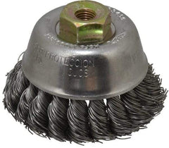 Osborn - 2-3/4" Diam, M10x1.25 Threaded Arbor, Steel Fill Cup Brush - 0.02 Wire Diam, 14,000 Max RPM - A1 Tooling