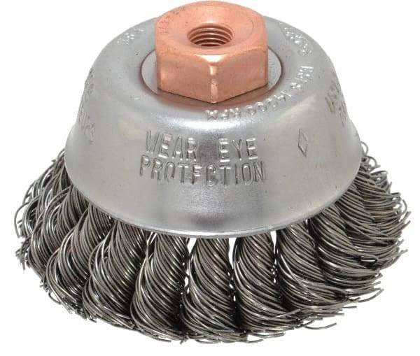 Osborn - 2-3/4" Diam, 3/8-24 Threaded Arbor, Steel Fill Cup Brush - 0.02 Wire Diam, 14,000 Max RPM - A1 Tooling