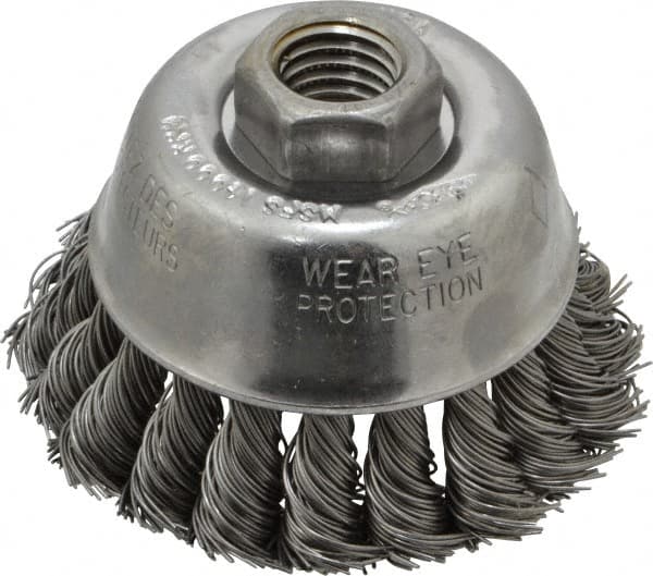 Osborn - 2-3/4" Diam, 5/8-11 Threaded Arbor, Steel Fill Cup Brush - 0.02 Wire Diam, 14,000 Max RPM - A1 Tooling